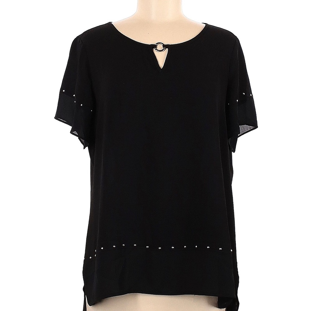JM Collection NEW w/tags Deep Black,  blouse, silver stud design, Medium